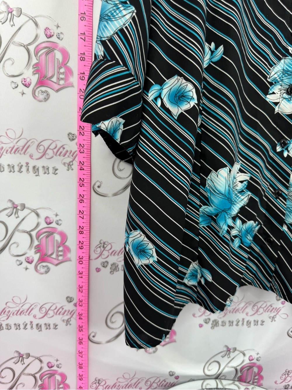 Penningtons shirt y2k Black Button-Down Top with Teal Floral Print - Picture 3 of 10